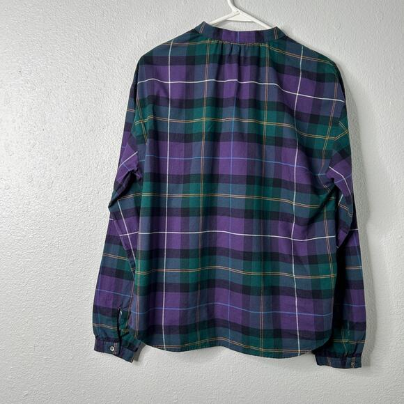L.L. Bean Signature Plaid Flannel Shirt Small Purple Green Button Up Cotton - Picture 5 of 7